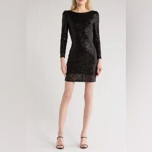 NEW Nanette Lepore Black Sequin Long Sleeve Dress